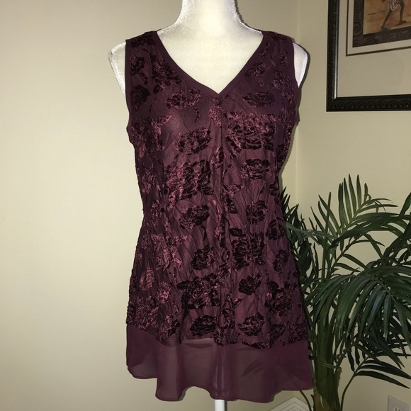 Simply Vera Burgundy Burnout Sleeveless Top S - Picture 1 of 6